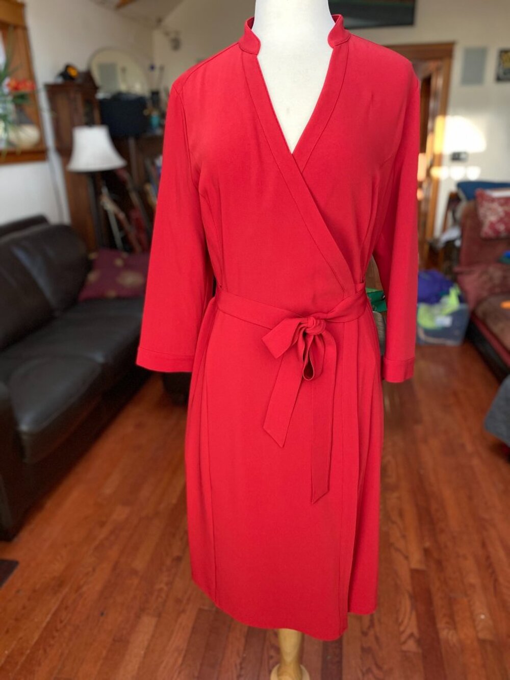 Brooks Brothers red wrap dress with mandarin collar, size 12